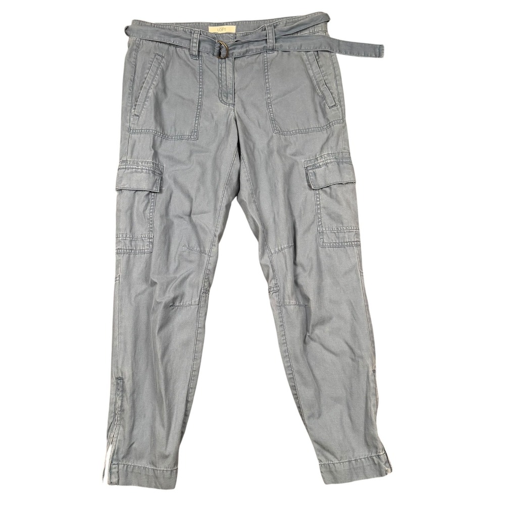Ann Taylor Loft Blue Cargo Utility Pants Belted Cotton Lyocell Size 6